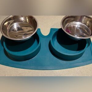 Removable Stainless Steel Pet Bowls with Teal grip Mat